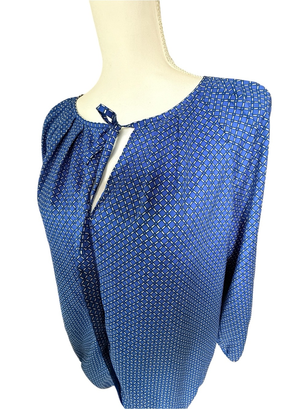 Ann Taylor Royal Blue Printed Tie-Front Blouse - Picture 2 of 8
